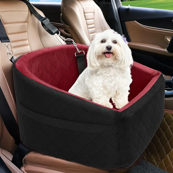 Versatile Dog Car Seat for Small Medium Dogs Detachable Washable Dog Booster Seat Under 30lbs Pet Car Seats Travel Bed with Storage Pockets and Safety Belt（Black Red）About ThisOverview Specialty