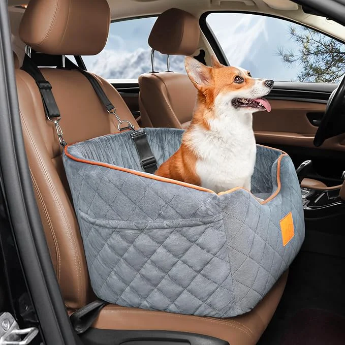 Crafted Dog Car Seat for Small Dogs Memory Foam Booster Dog Seat for Dogs up to 35 lbs d Pet Car Seat with Washable Removable Cover Storage Pockets Gray About ThisOverview Casual
