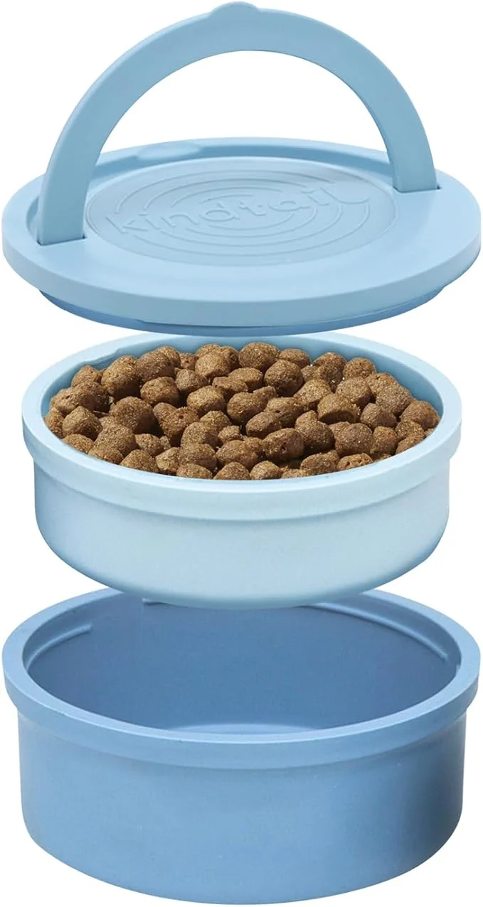 Effective KindTail Dog Travel Bowls - Set of 2 Portable Pet Food Water Dishes with Lid Handle - Each Nesting Container Includes a Non-Slip Silicone Base - Microwave Dishwasher Safe - BPA Toxin-About ThisOverview Excellent