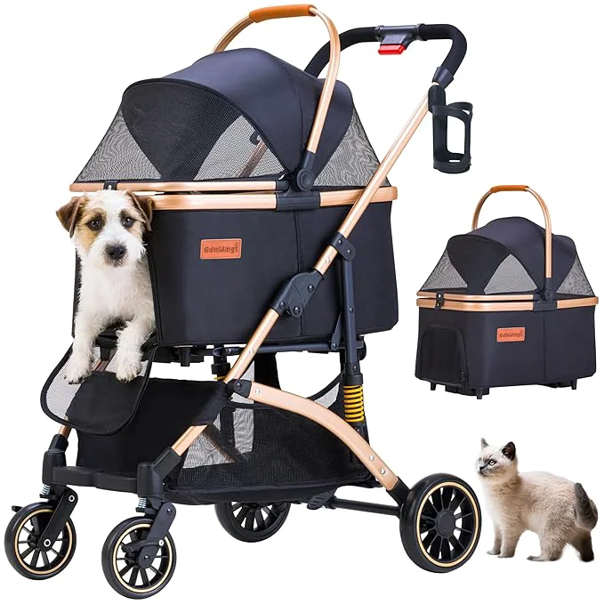 Casual Pet Stroller for Small Dogs Lightweight Small Dog Stroller for Dogs Cats with 6 Shock Absorption System Detachable Carrier Suitable for Car Seat Hand Carry Safe Outings BlackAbout ThisOverview Innovative