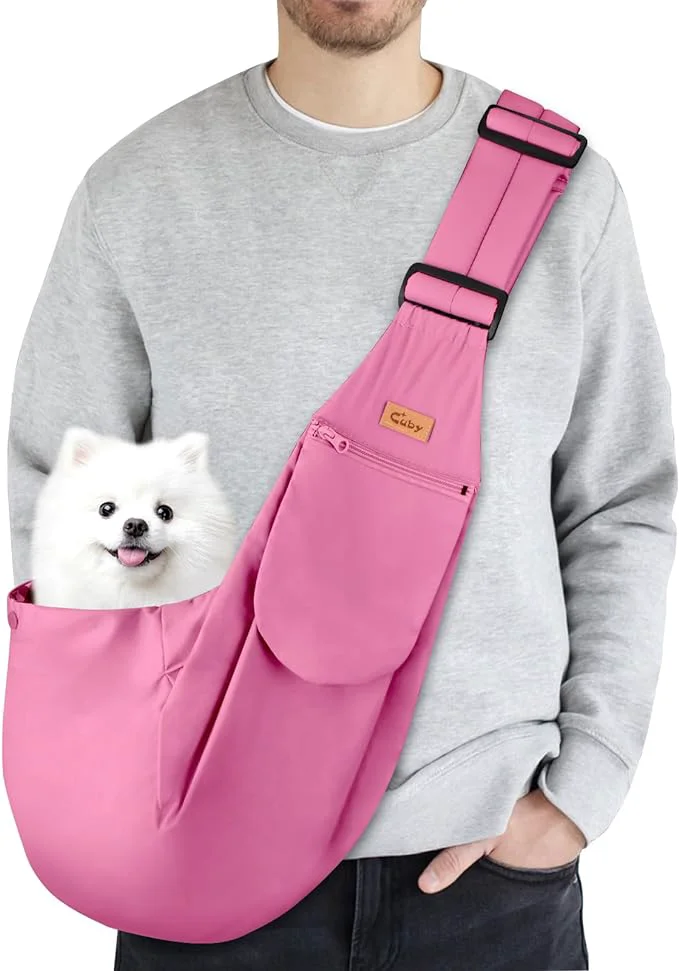 Convenient CUBY Dog and Cat Sling Carrier Hands Reversible Pet Papoose Bag Soft Pouch Adjustable Suitable for Puppy Cats for Outdoor Travel Pink Classic S-Adjustable Strap About ThisOverview Green