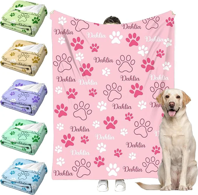 First-Class Personalized Paw Print Dog Blanket Elegant