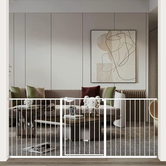 Sustainable WAOWAO Triple Lock Baby Gate Extra Wide 76.77-81.49 Pressure Mounted Walk Through Swing Auto Close Safety White Metal Dog Pet Puppy for Stairs Doorways KitchenAbout ThisOverview Solid