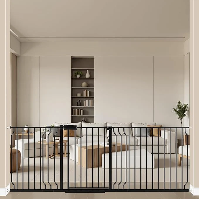 Environmentally Friendly ALLAIBB Extra Wide Pressure Mount Baby Gate Auto Close Black Metal Child Dog Pet Safety Gates with Walk Through for Stairs Doorways Kitchen and Living Room 71.65-85.03 182-218cm About ThisOverview Contemporary