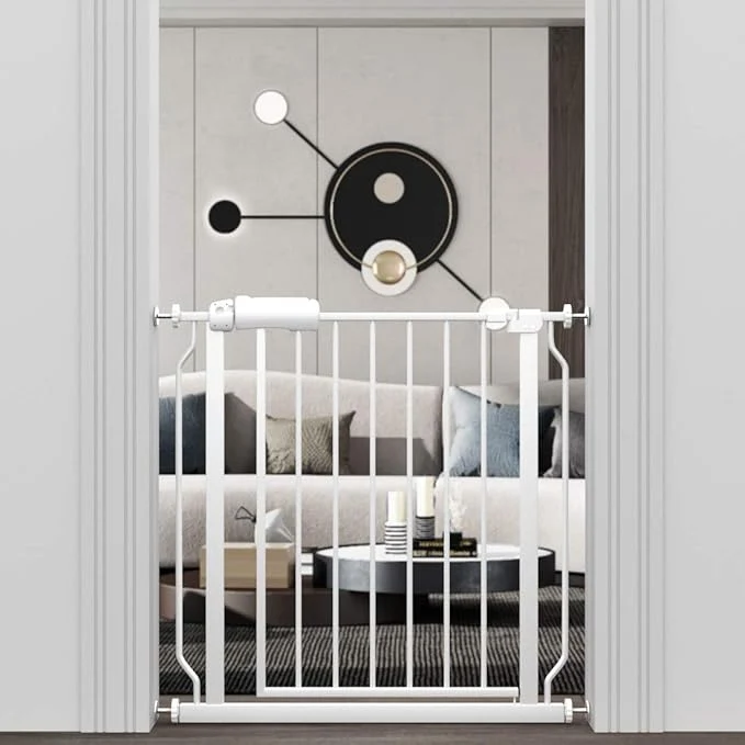 Sophisticated ALLAIBB Narrow Walk Through Baby Gate Auto Close Tension White Metal Child Pet Safety Gates with Pressure Mount for Stairs Doorways and Baniste 29.13-33.86 74-86cm About ThisOverview Classic