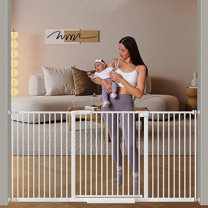 Elegant DEARBB Extra Wide Baby Gate Ultra Narrow Spacing 30.11-77.36 Pressure Mounted Double Lock Swing Auto Close Walk Through Metal Safety Pet Gate for Stairs and House Doorway KitchenAbout ThisOverview Breathable