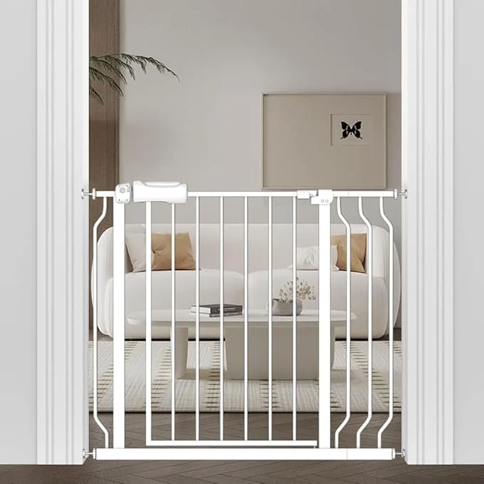 Outstanding WAOWAO Baby Gate 33.86-38.55 Extra Wide Pressure Mounted Walk Through Swing Auto Close Safety White Metal Toddler Kids Child Dog Pet Puppy for Stairs Doorways KitchenAbout ThisOverview Responsible