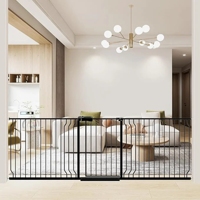 Sophisticated WAOWAO Baby Gate 85.83-95.24 Extra Wide Pressure Mounted Walk Through Swing Auto Close Safety Black Metal Toddler Kids Child Dog Pet Puppy for Stairs Doorways KitchenAbout ThisOverview Convenient