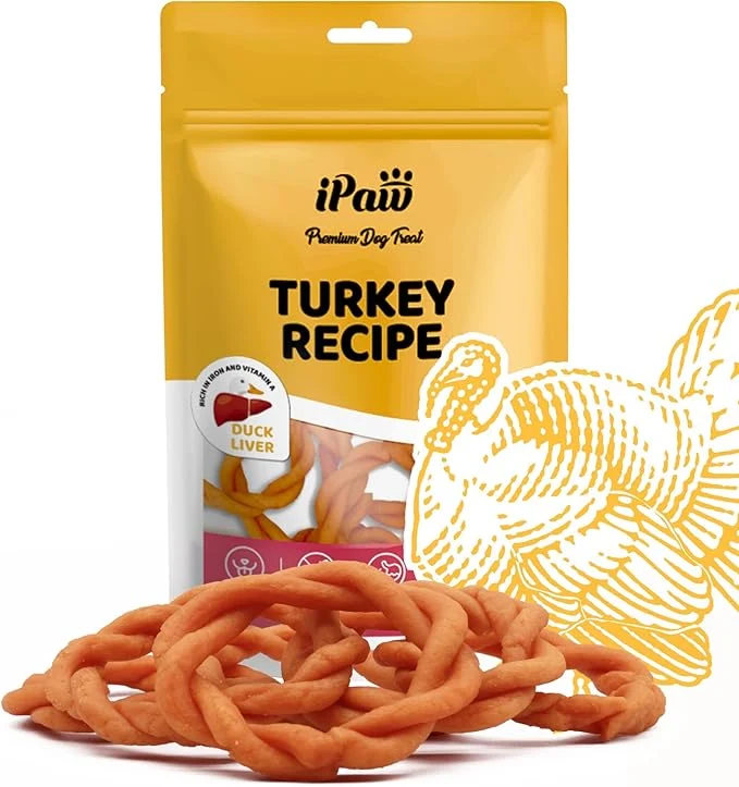 Recyclable iPaw Turkey Dog Treats All Natural Human Grade Dog Treat Suitable for Training chew US Sourced Raw Material Hypoallergenic Rawhide Ring Duck Liver About This Traditional