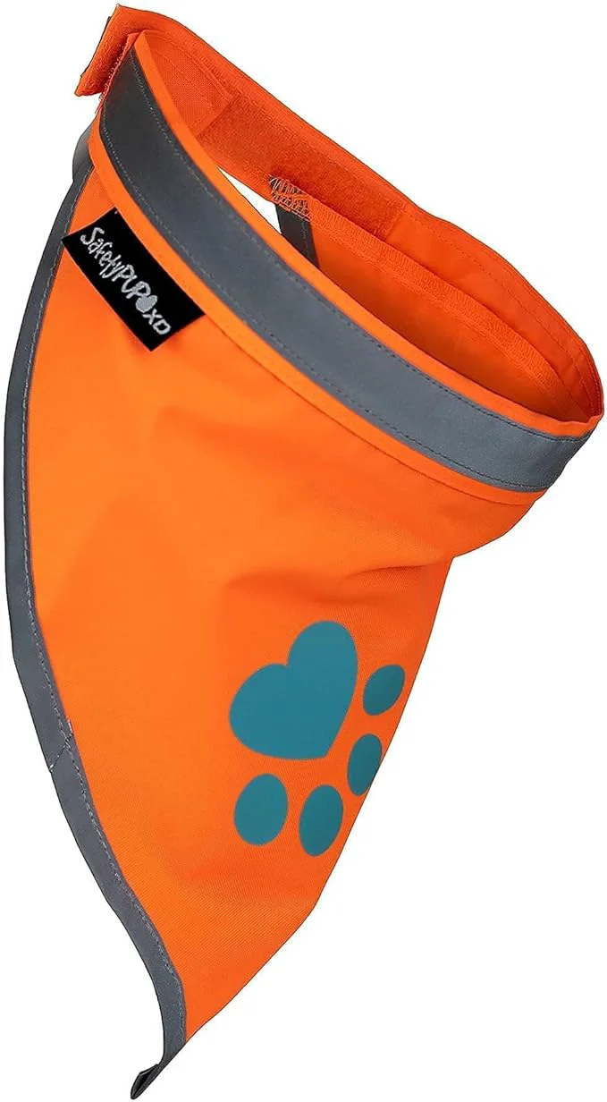 Versatile Bandana for Dogs. Blaze Orange Scarf with Reflective Collar is a Pet Bandana for Girl and Boy Dogs. Enhance Your Dog Walking Accessories with Our High-Visibility Adjustable Dog HandkerchiefAbout ThisOverview Luxury
