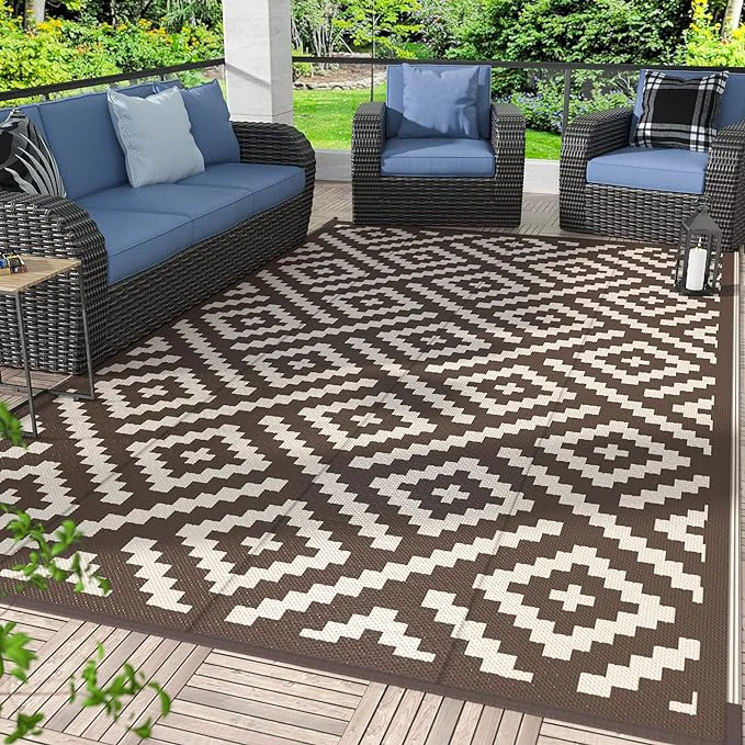 World-Class GENIMO Outdoor Rug for Patio Reversible Plastic Straw Rugs for RV Classic