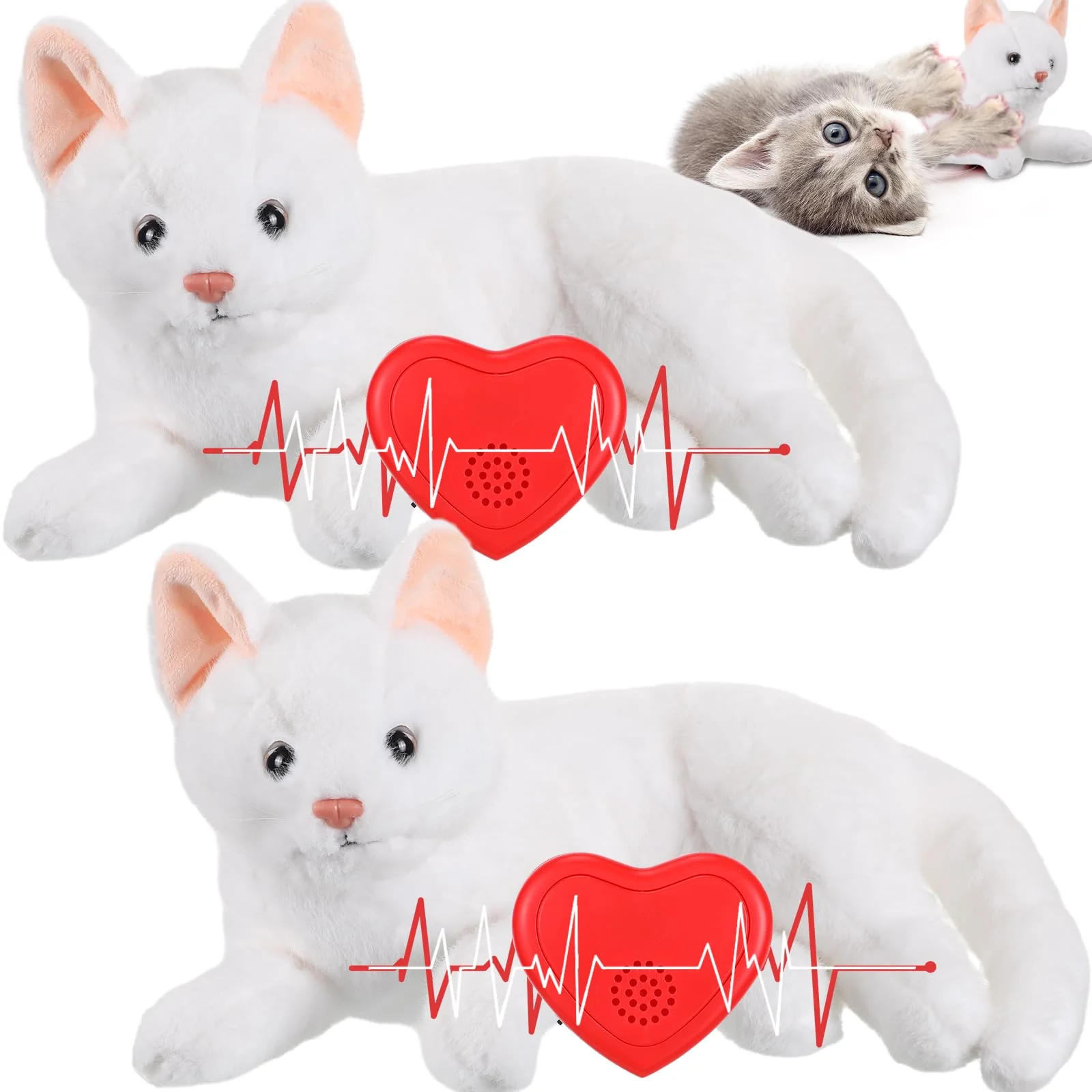 Fast Shappy 2 Pcs Heartbeat Cat Calming Doll – Plush Heart Soother for Cat Anxiety Relief Sleep Breathable