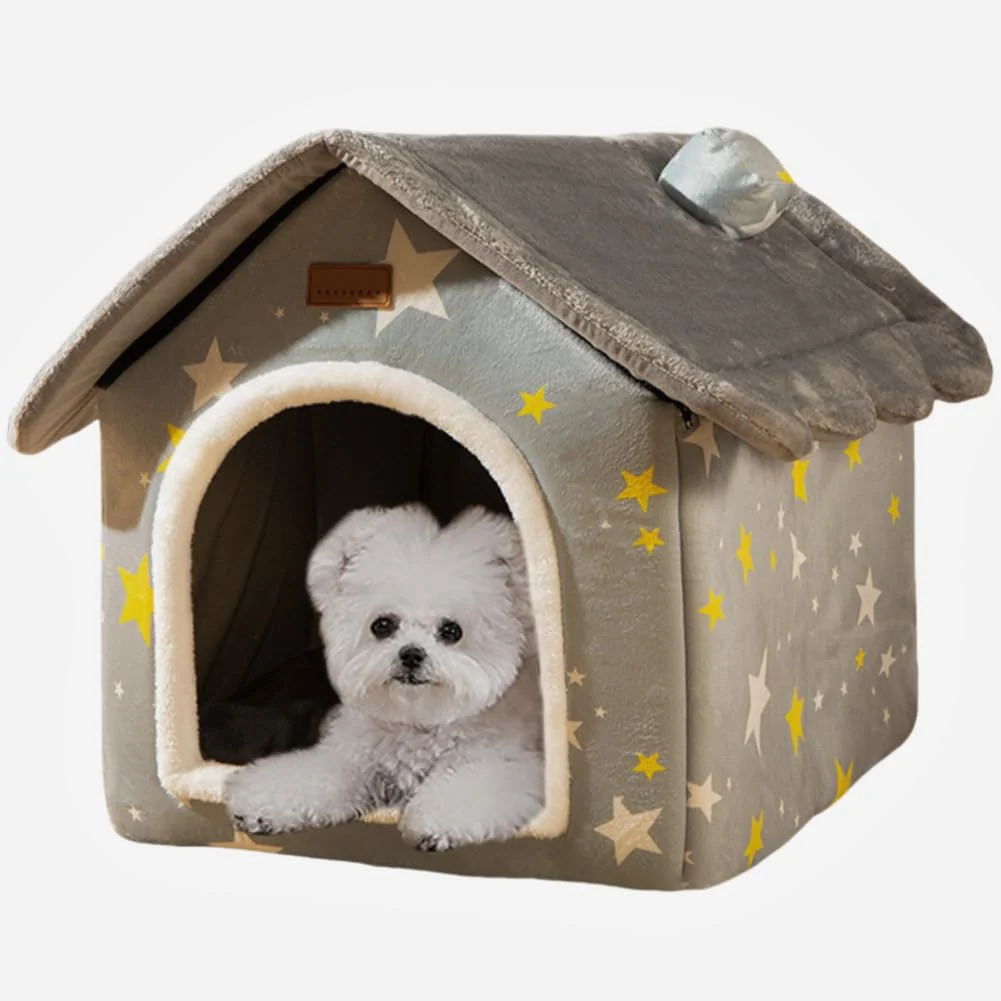 Lightweight SEAHOME Foldable Dog House Kennel Bed – Enclosed Warm Plush Nest L Grey Superior