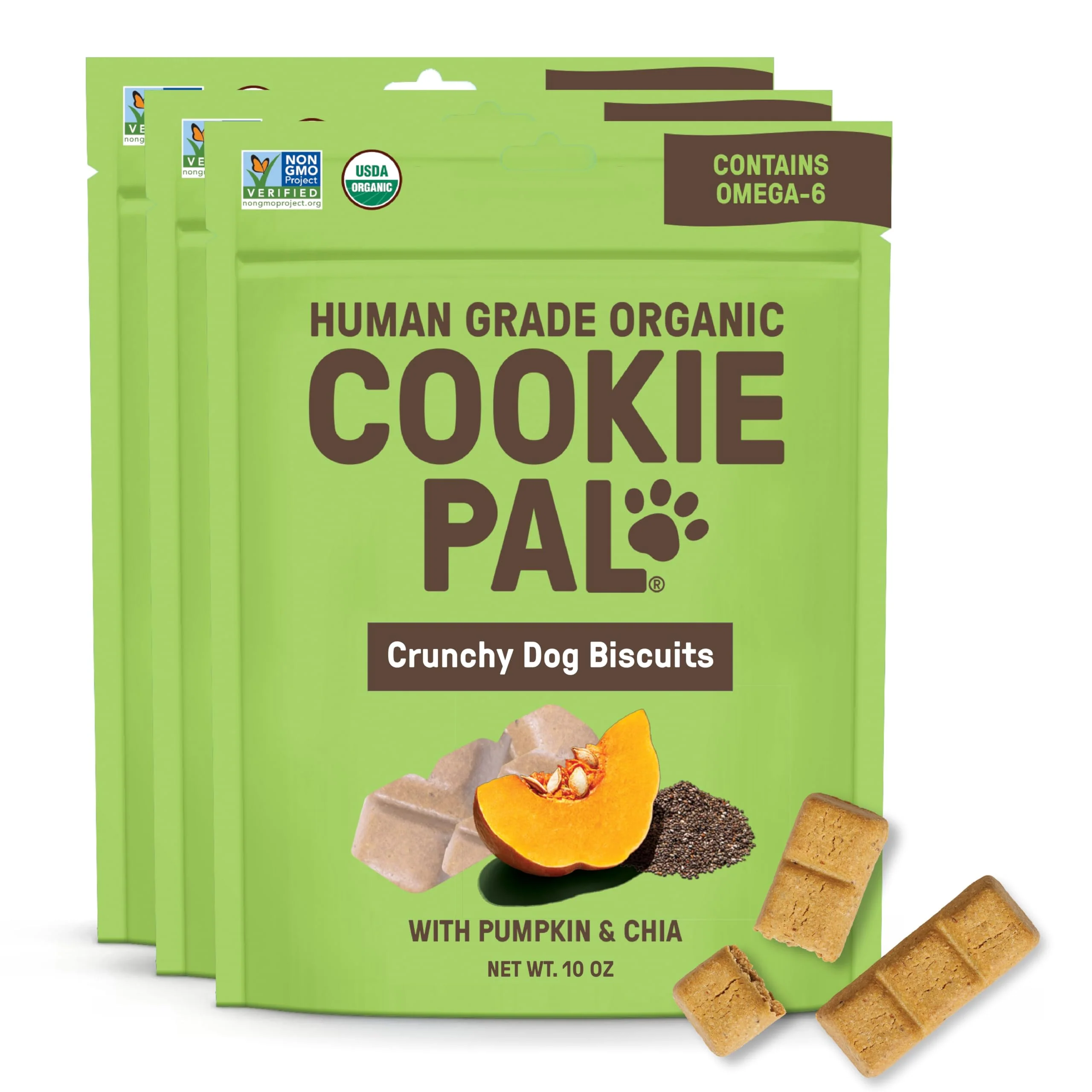 Fast CookiePal Pumpkin Dog Treats with Chia – Organic Human-Grade Training Biscuits 3-Pack Solid