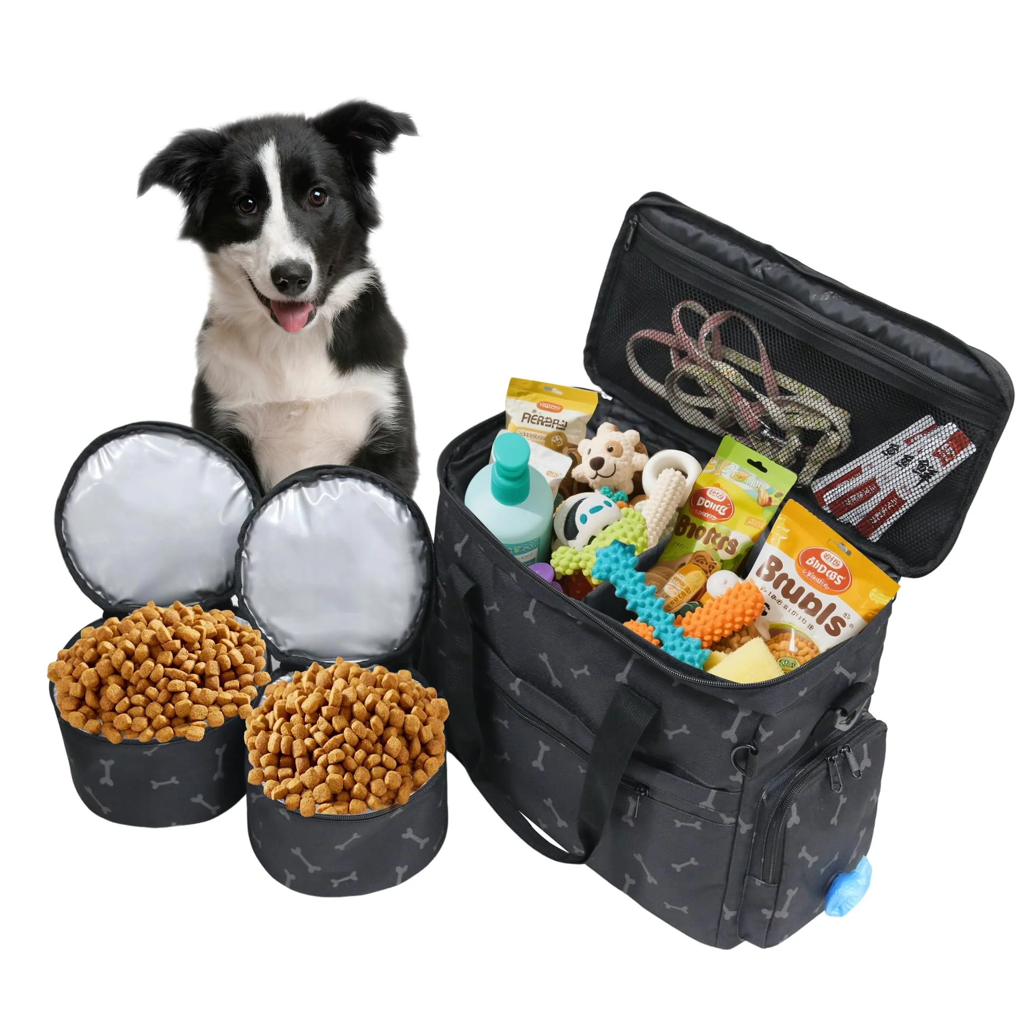 Advanced MYDAYS Dog Travel Bag Large-Capacity Pet Luggage Tote with Collapsible Bowl Black Casual