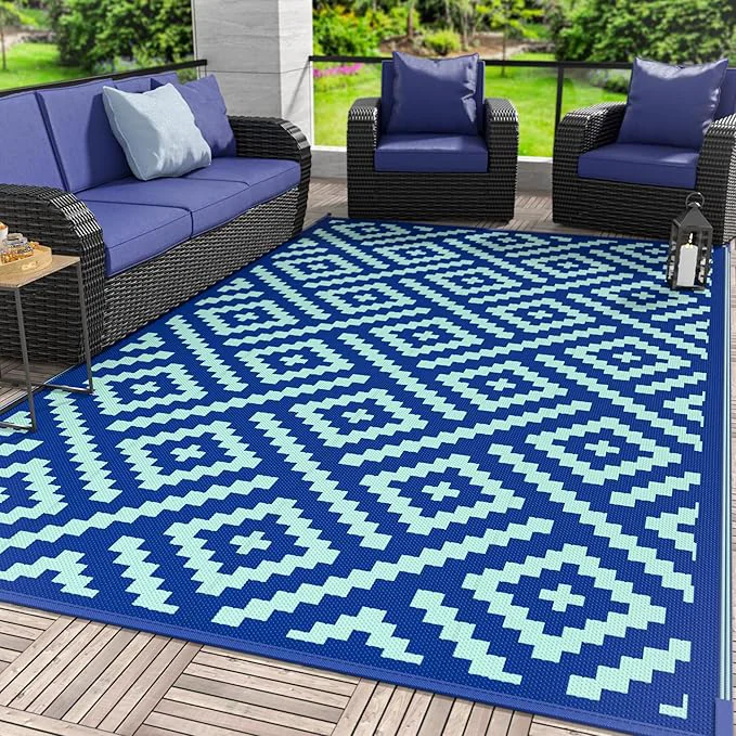 User-Friendly GENIMO Outdoor Rug for Patio Reversible Plastic Straw Rugs for RV Prestigious