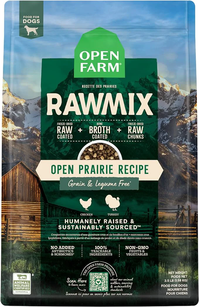 Convenient Open Farm RawMix Grain- Dry Dog Food Protein-Packed Kibble Coated in Bone Broth with ze Dried Raw Chunks Chicken Turkey Open Prairie Recipe 3.5lb BagAbout This Luxury