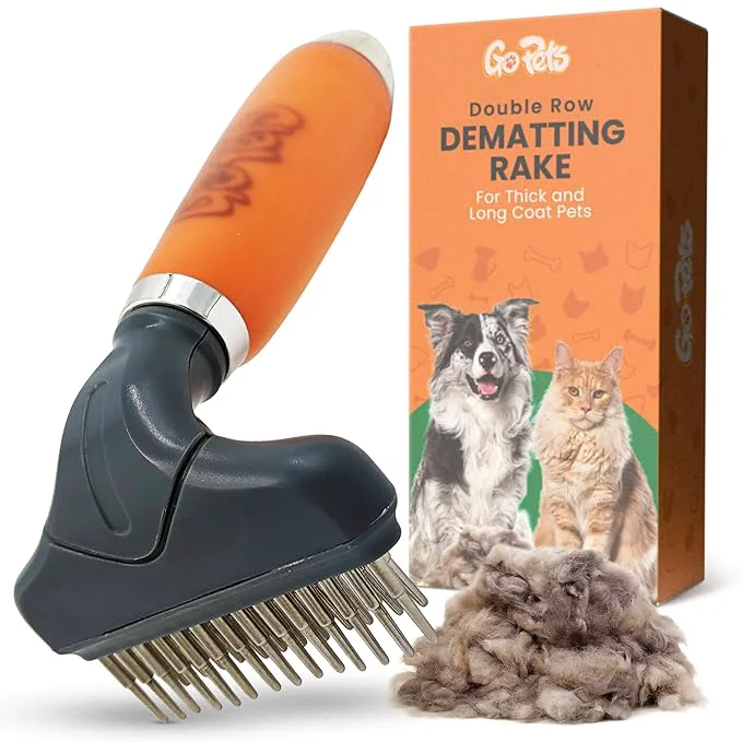 Artisan GoPets Double Row Dematting Rake Undercoat Deshedding Tool for Dogs and Cats Dog Brush for Shedding and Grooming Long Hair Pet Grooming Brush for Mat Removal Detangling and Shedding ControlAbout ThisOverview Premium Material