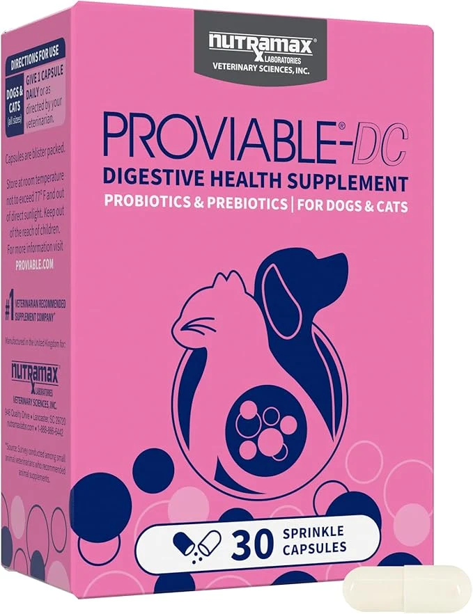 Trusted Nutramax Proviable Probiotics for Dogs and Cats Daily Digestive Health Supplement with Multiple Strains of Bacteria Cat and Dog Probiotics Plus Prebiotics 30 CapsulesAbout This Effective