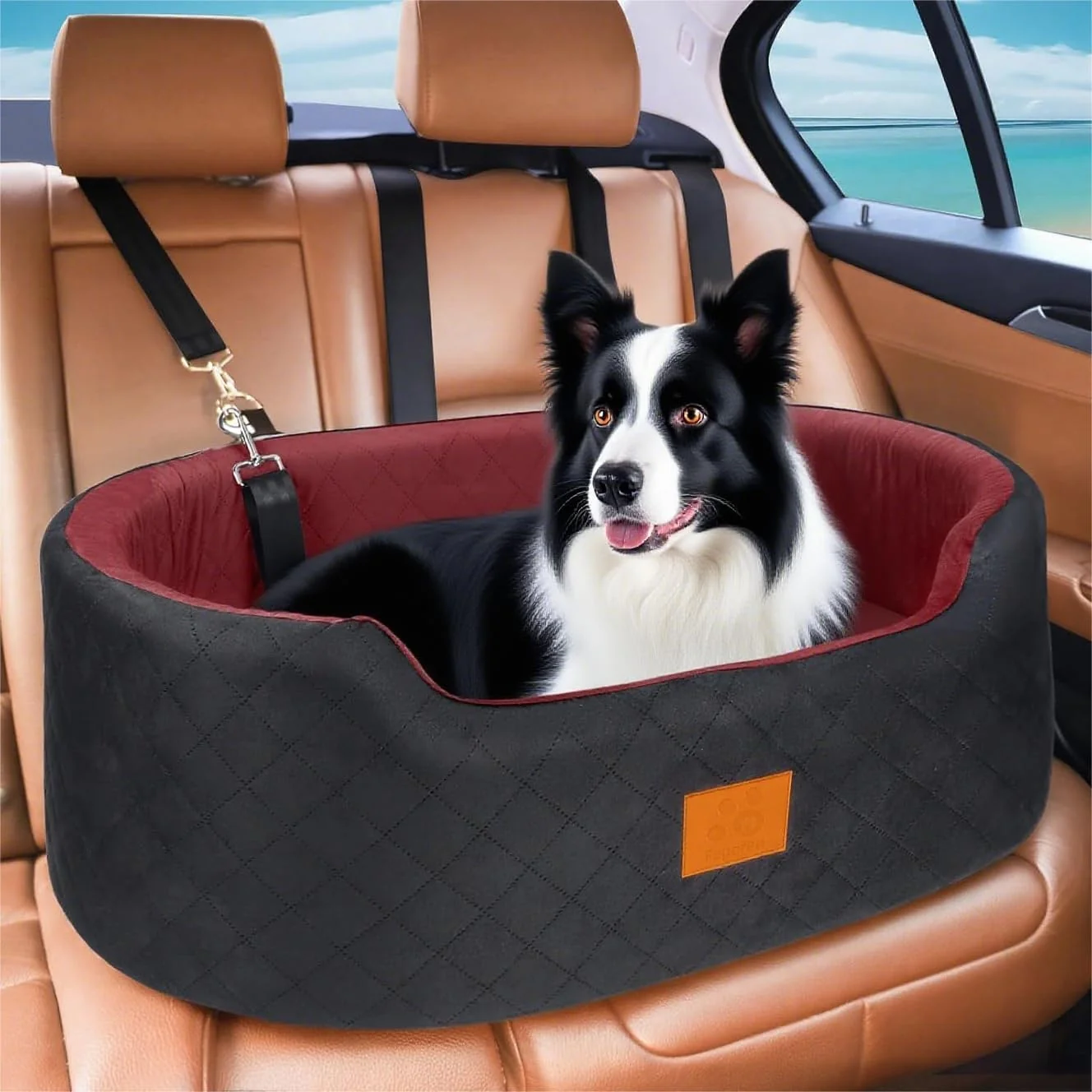 Verified Dog Car Seat for Medium Dogs Up to 50 lbs Pet Booster Seat for Cars SU and Trucks Travel Dog Bed with Safety Strap Thick Cushion Non-Slip Base Washable and Portable Black Red Quality