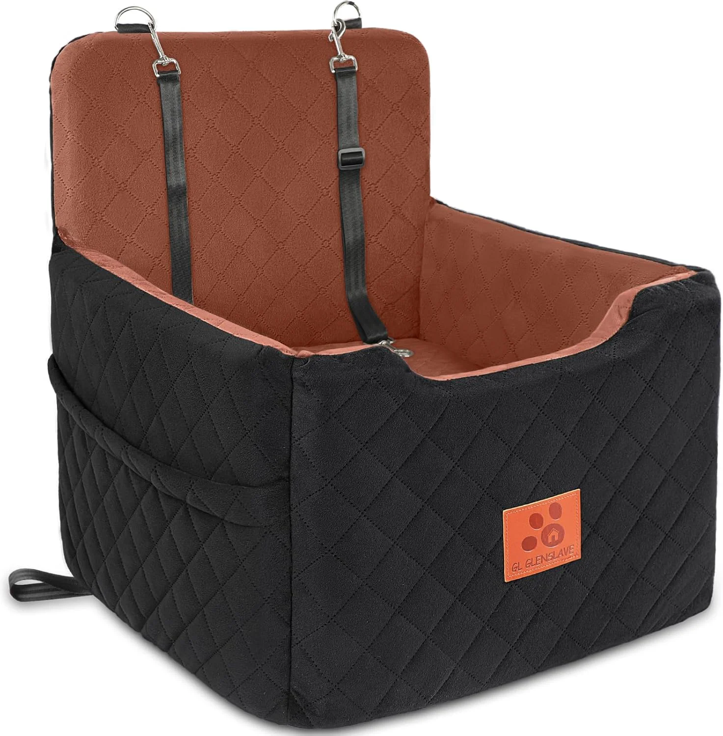 Classic Dog Car Seat for Small Medium Dogs Under 35lbs Memory Foam Dog Booster Seats Detachable and Washable Traval Pet Car Seat Dogs Bed with 2 Safety Belts Balck Brown Flexible