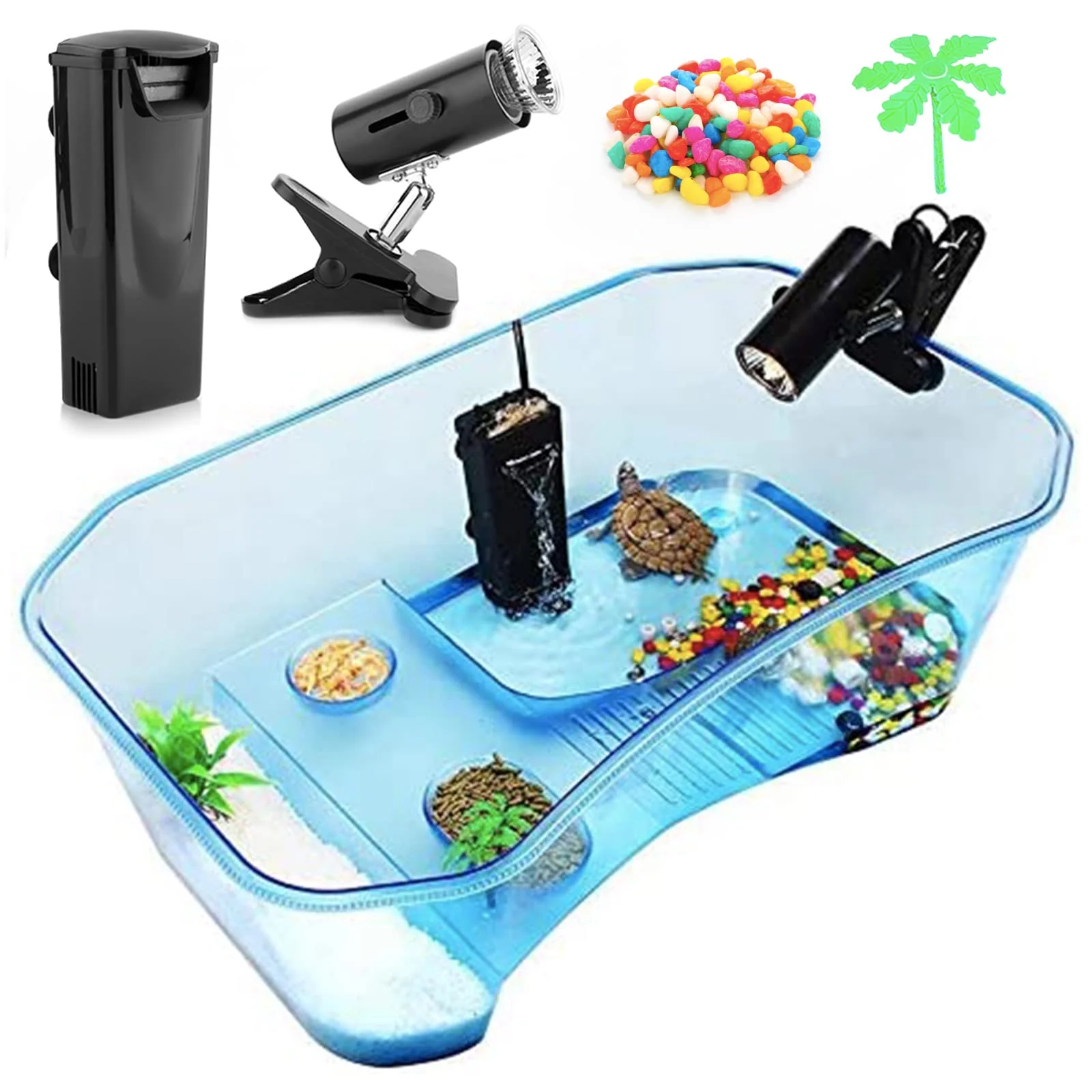 Convenient Geegoods Turtle Tank Aquarium — 5-Gallon Reptile Habitat with Filter Light and Basking Platform Original Design