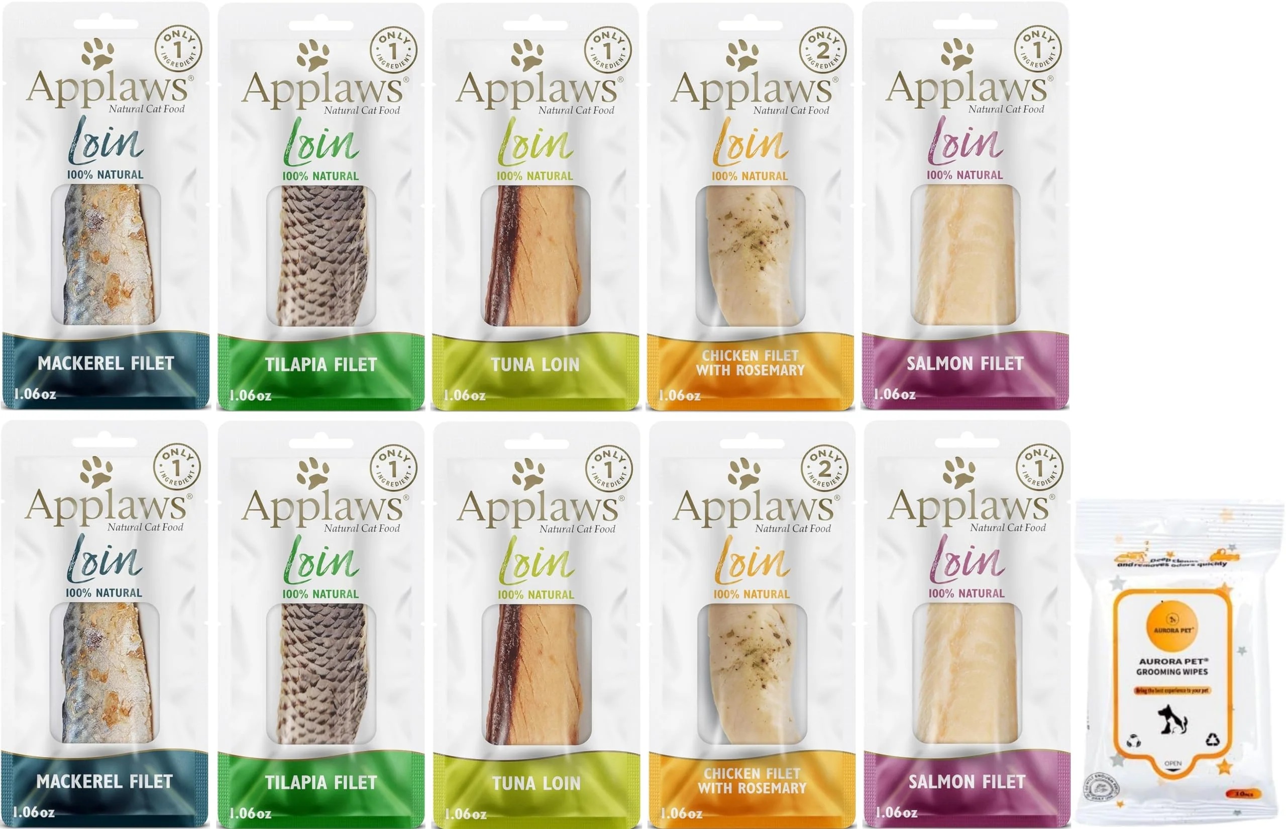 Authentic Aurora Pet Variety Pack Applaws Grain- Cat Treats Wipes Safe