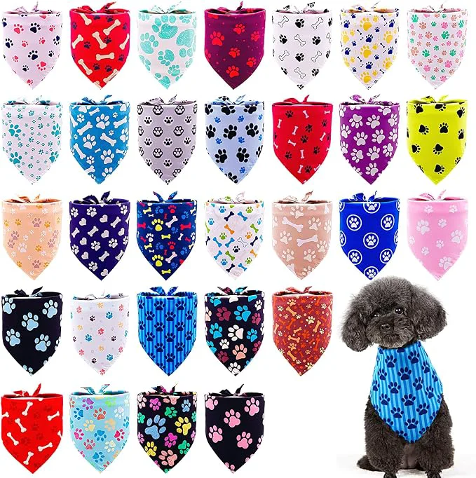 World-Class 30 Pcs Paw Print Dog Bandanas for Small Dogs Stitch Dog Bandanas Bulk Polyester Sophisticated