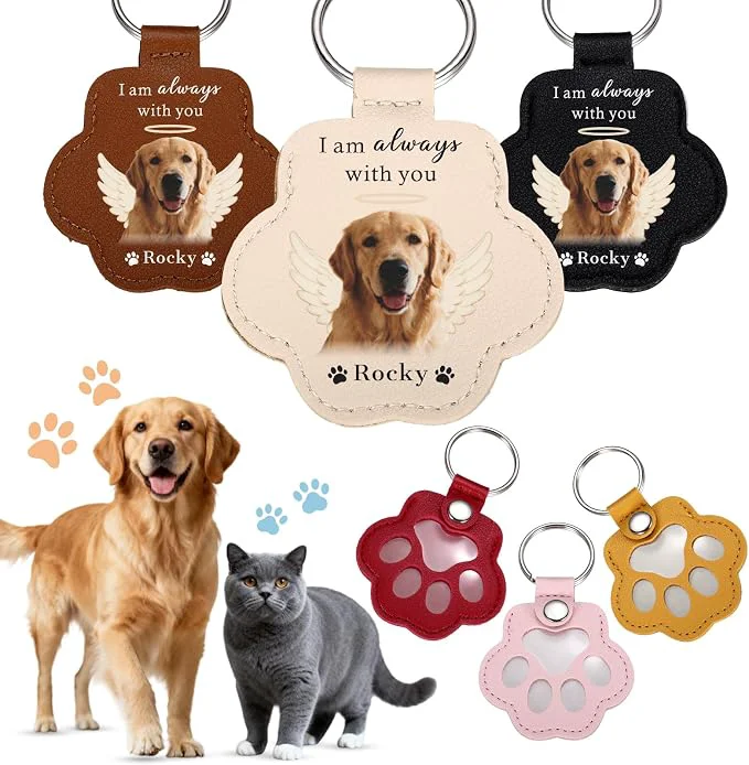 Soft Custom Leather Pet Fur Keychain – Personalized Memorial Keepsake Keyring Unique