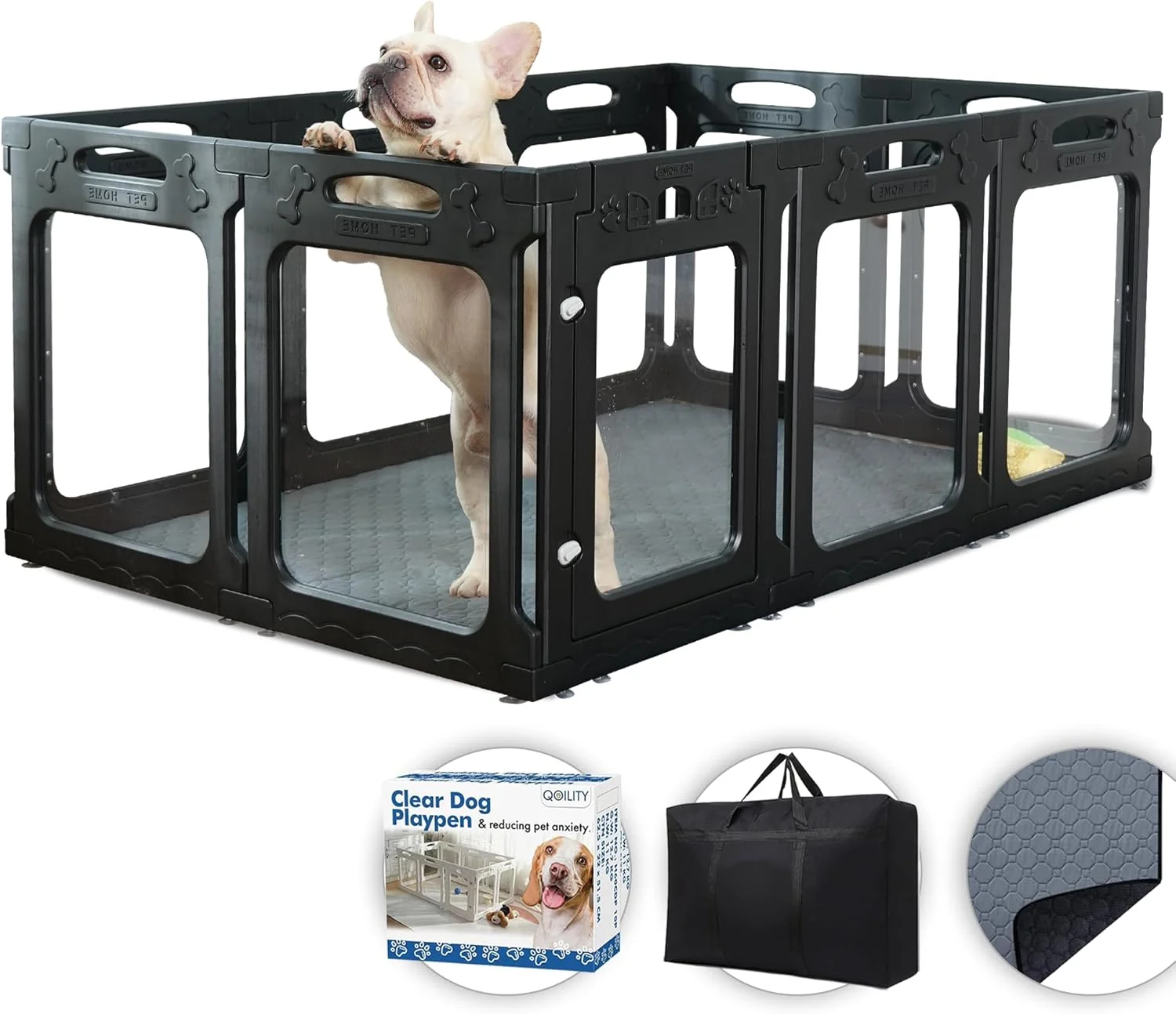 Elite Clear Playpen for Dogs Indoor Effectively Relieves Indoor Pet Anxiety 56 x 37 x 23.6 H Suitable for Dogs and Puppies Black Breathable