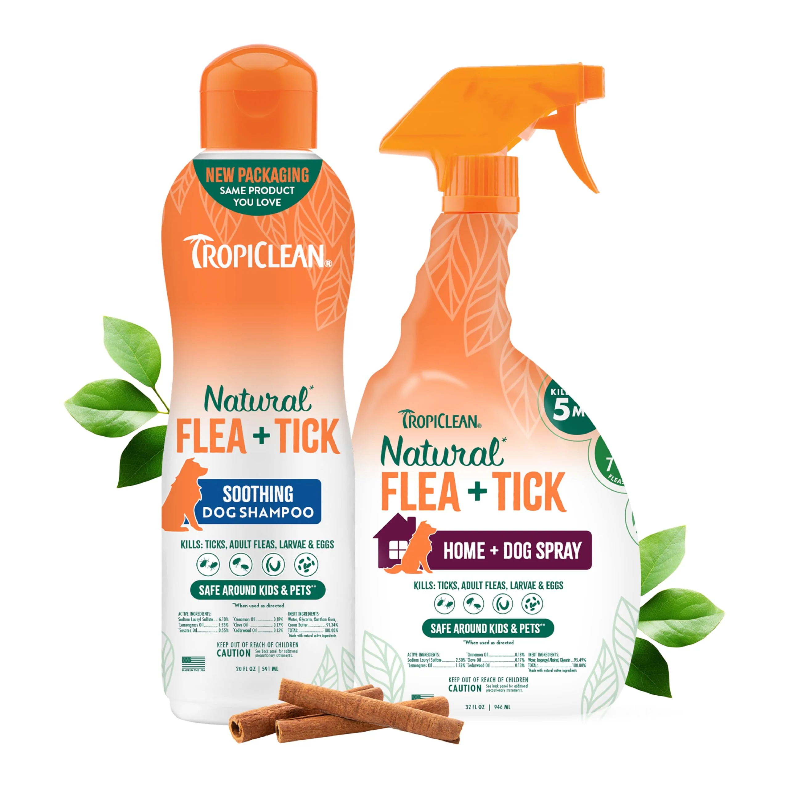 Casual Natural Flea Tick Shampoo Bedding Spray Bundle for Dogs TropiClean Made in USA Lightweight