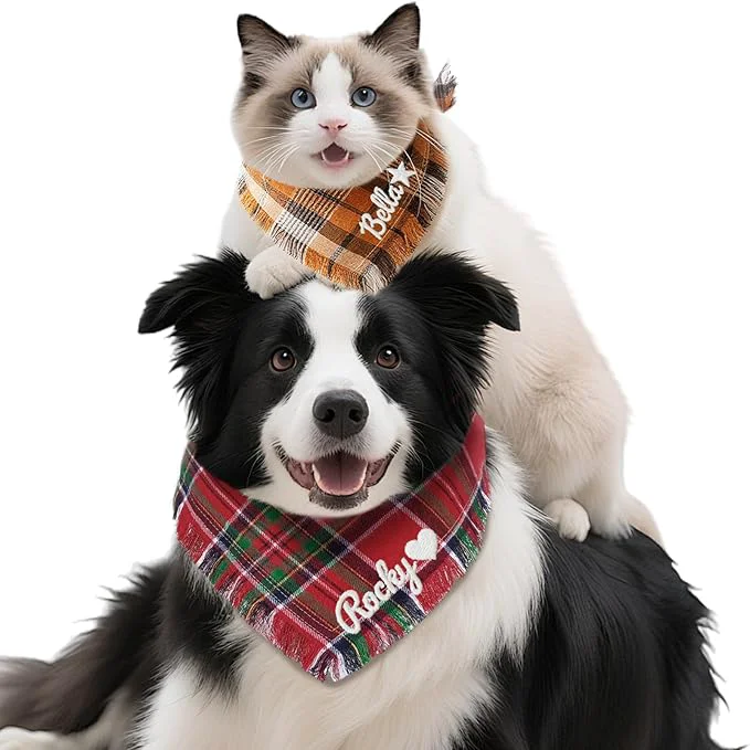 Safe Personalized Dog Gifts with Embroidered Name Custom Dog Cat Bandana Flexible