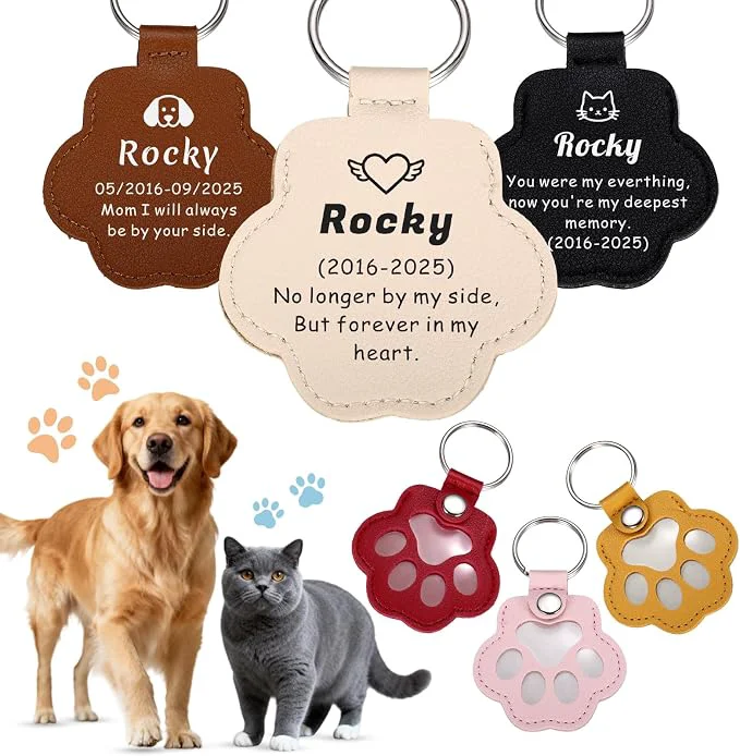 Modern Custom Leather Pet Fur Keychain – Personalized Memorial Keepsake Keyring Breathable