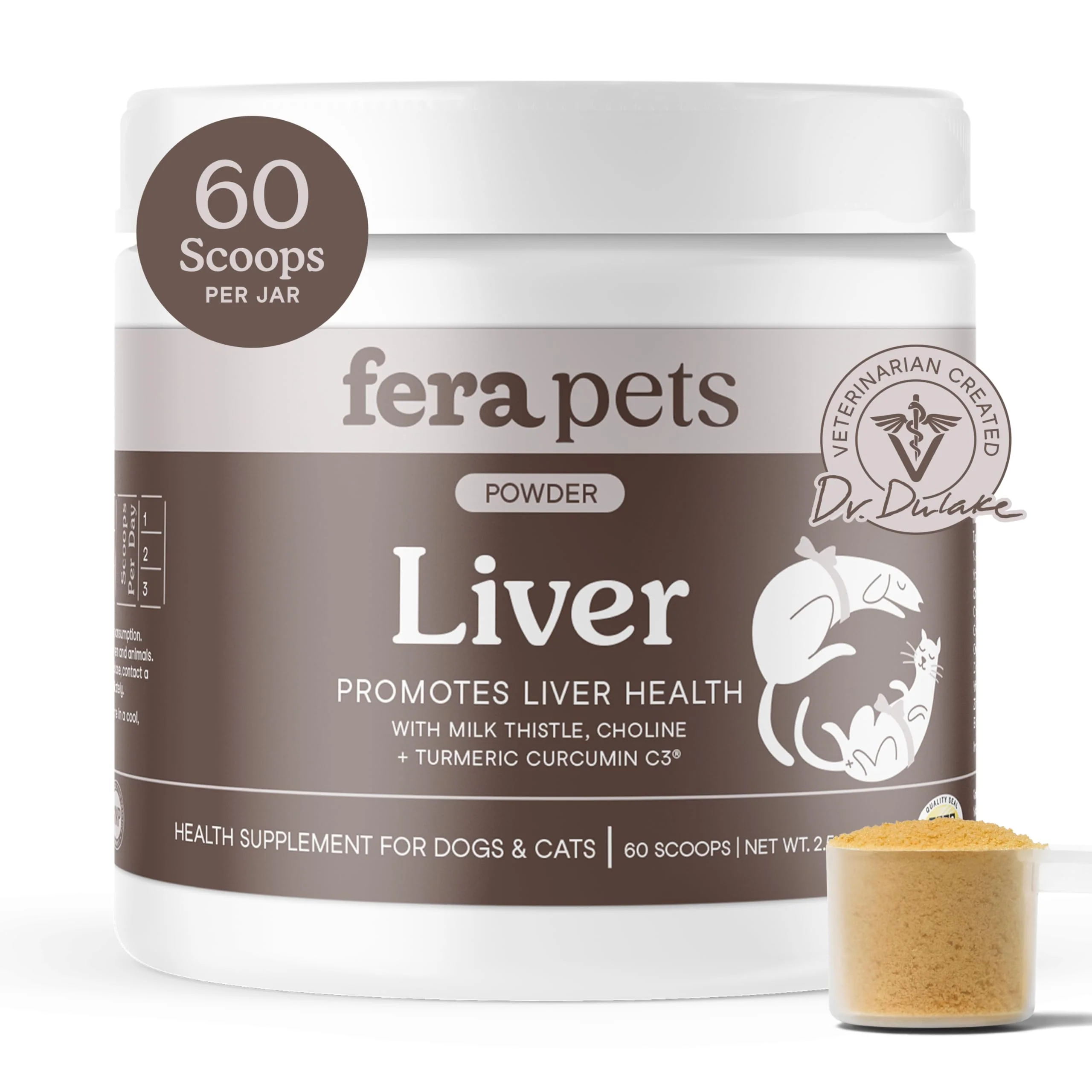 Natural Fera Pets Liver Supplement for Dogs Cats – Milk Thistle Choline Turmeric Organic Botanicals Carefully Designed