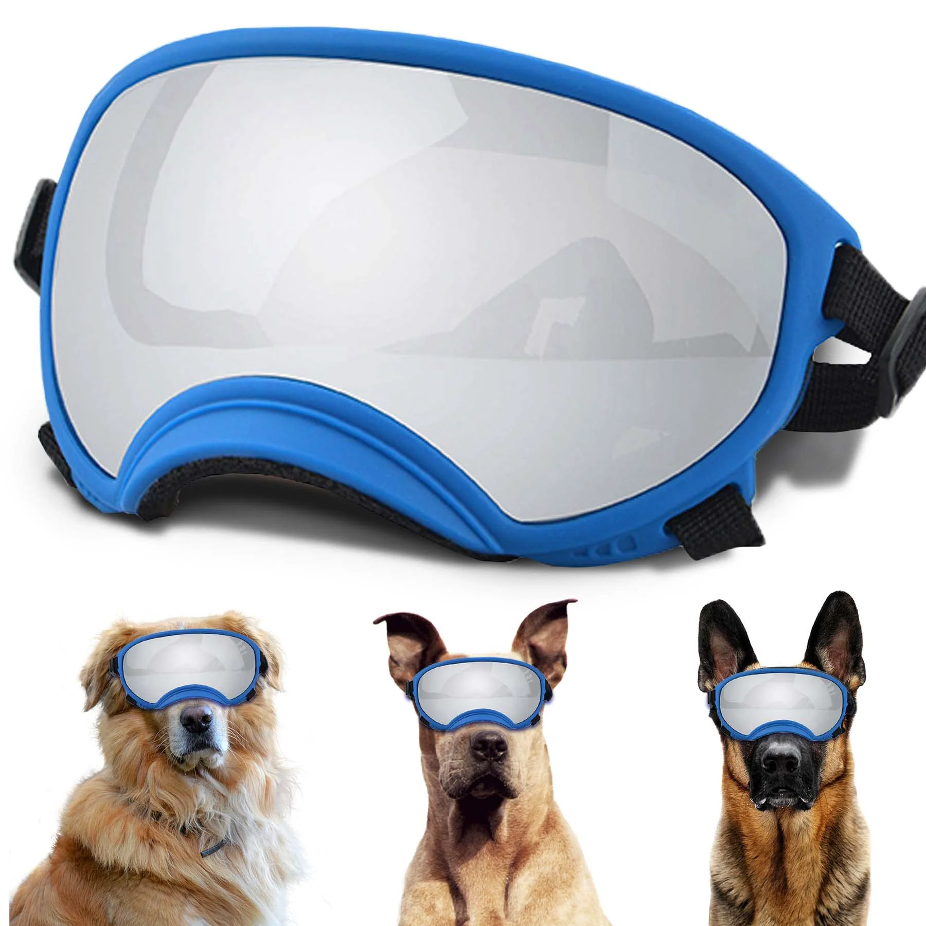 Premium Material Winproof Large Dog Sunglasses for Medium-Large Dogs NICERINC PET UV Protection Adjustable Strap Flexible