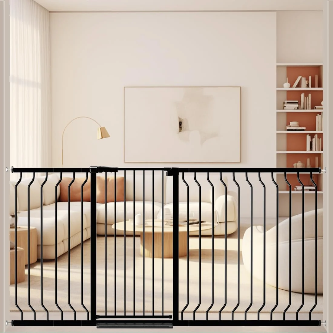 Functional WAOWAO Extra Tall 40.55 Baby Gate 57.48-74.4 Wide Pressure Mounted Walk Through Swing Auto Close Safety Black Metal Toddler Child Dog Pet for Indoor Stairs Doorways Selected