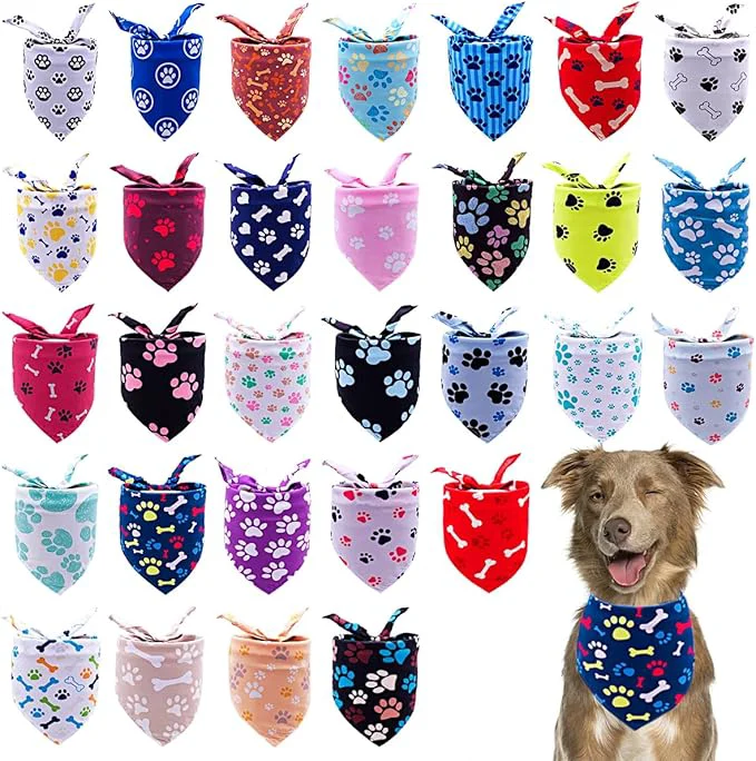 Eco-Friendly 30 Pack Paw Print Bandanas Bulk Relaxed