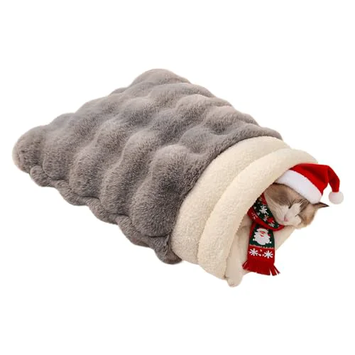 Outstanding SOMAHE Cat Sleeping Bag 4-in-1 Snuggle Bag Cozy Plush Bed for Small Pets 21×17 in Cave Grey Environmentally Friendly