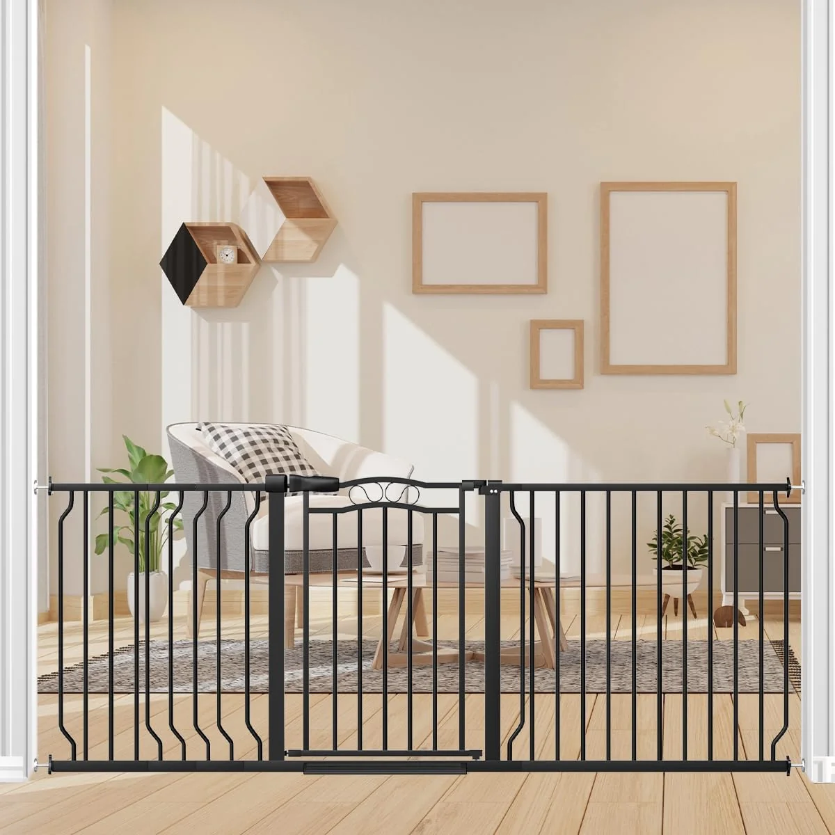 Original 67.3-81.1 Extra Wide Baby Gate for Stairs No Drilling 30 Tall Auto Close Press Mounted Baby Gate for Doorways Adjustable Width Walk Through Long Gates for Kids or Pets Black Exclusive