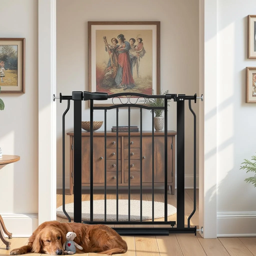 Responsible 29.53 -33.85 Mornyray Auto-Close Baby Gate Extra Wide Pressure Mounted Dog Pet Gate for Stairs Doorways No Drill Safety Barrier with Lace Design Metal Child Proof Gate Indoor Outdoor Black Long-Lasting