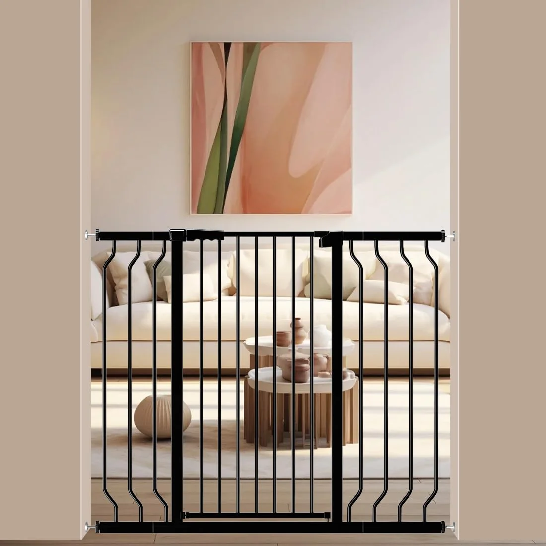 Quality WAOWAO Extra Tall 40.55 Baby Gate 29.92-46.85 Wide Pressure Mounted Walk Through Swing Auto Close Safety Black Metal Toddler Child Dog Pet for Indoor Stairs Doorways Kitchen Trusted