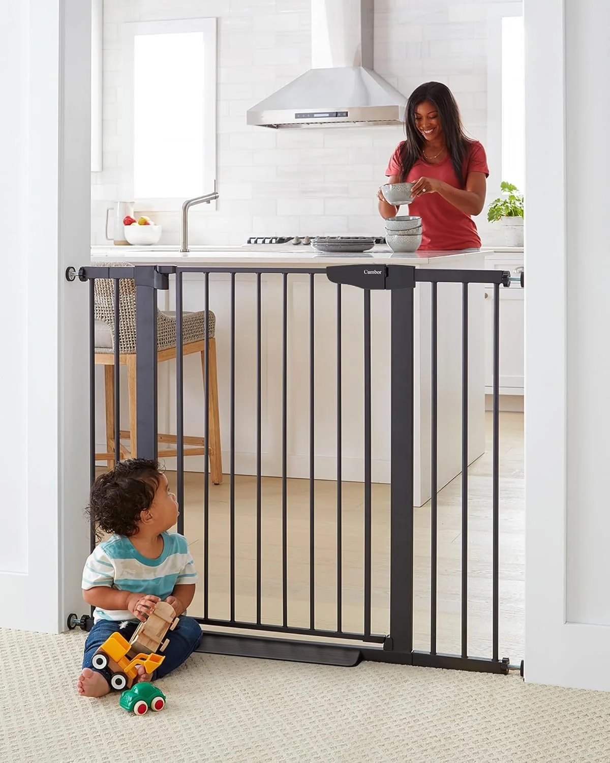 Superior Cumbor 36 Extra Tall Baby Gate for Dogs and Kids with Wide 2-Way Door 29.7 - 46 Width and Auto Close Personal Safety for Babies and Pets Fits Doorways Stairs and Entryways Black Versatile