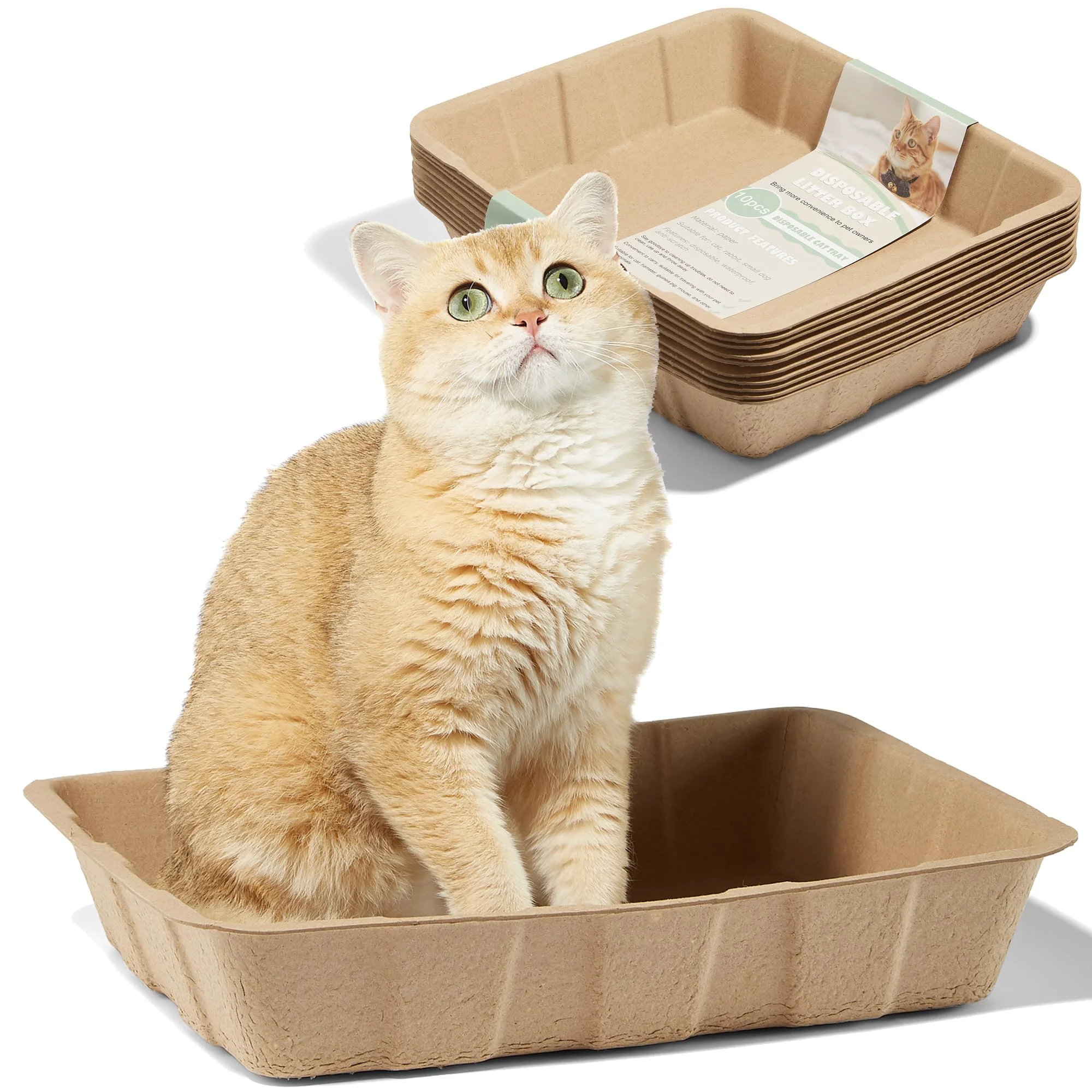 Trusted Vealind Disposable Litter Boxes for Cats – Leakproof Cardboard Litter Trays 10 Pack Secure