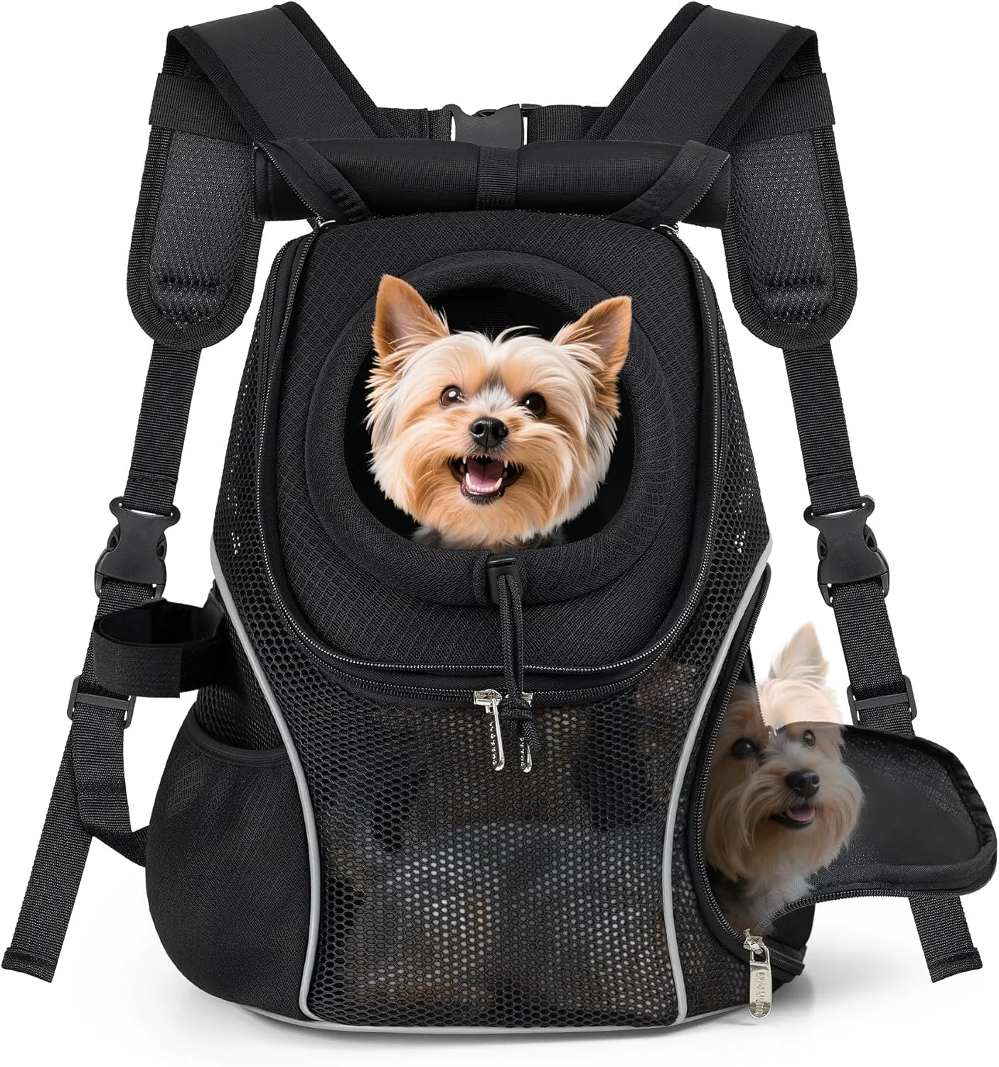 Consistent WOYYHO Pet Dog Carrier Backpack with Top and Side Windows Small Dog Front Backpack Ventilated Mesh Dog Back Pack with Safety Belt for Travel Hiking Outdoor Adventures Size M 5-9 lbs Black 2.0 Original