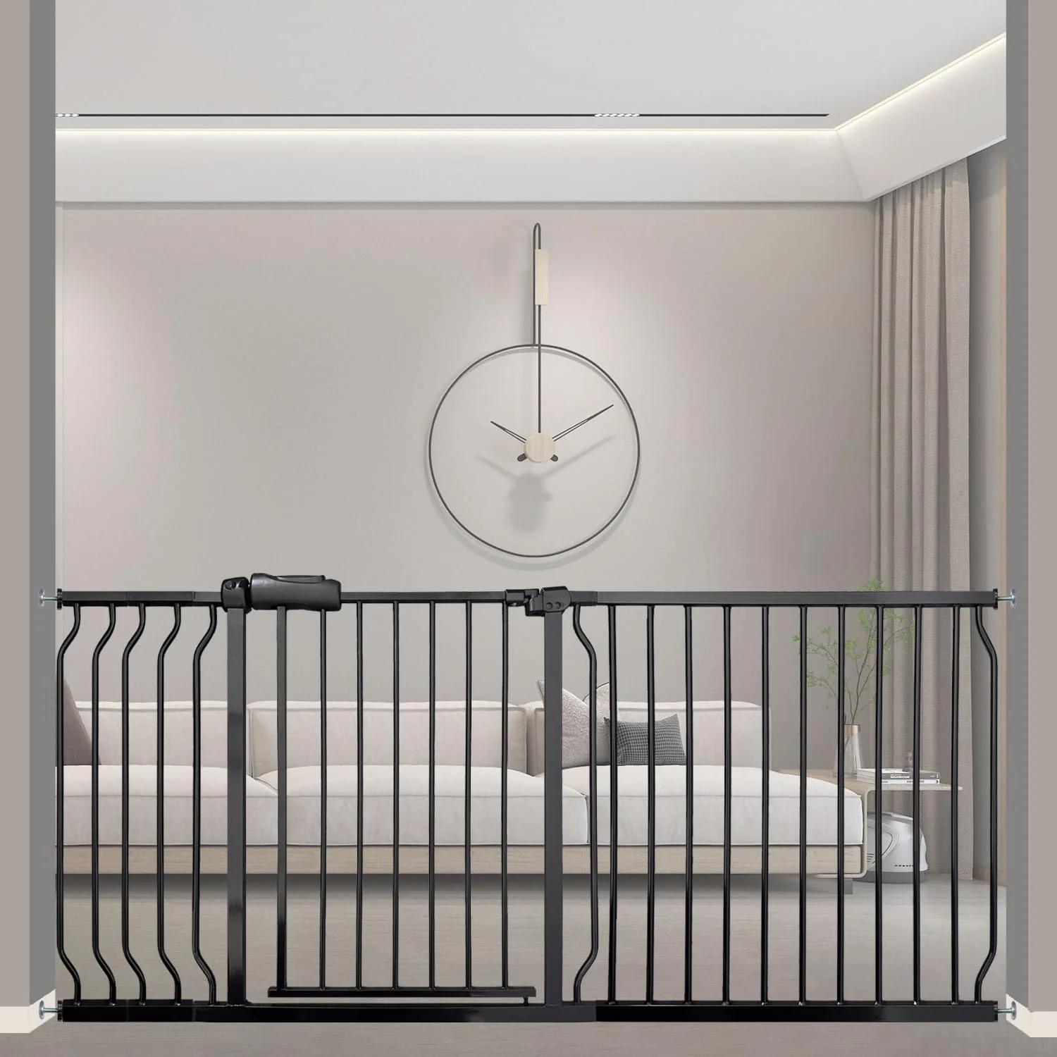 First-Class Wide Baby Gate 67-71.5 Inch Heavy Duty Steel Safety for Stairs Pressure-Mounted Indoor Dog No Drilling Modern Home Design Black Enhanced