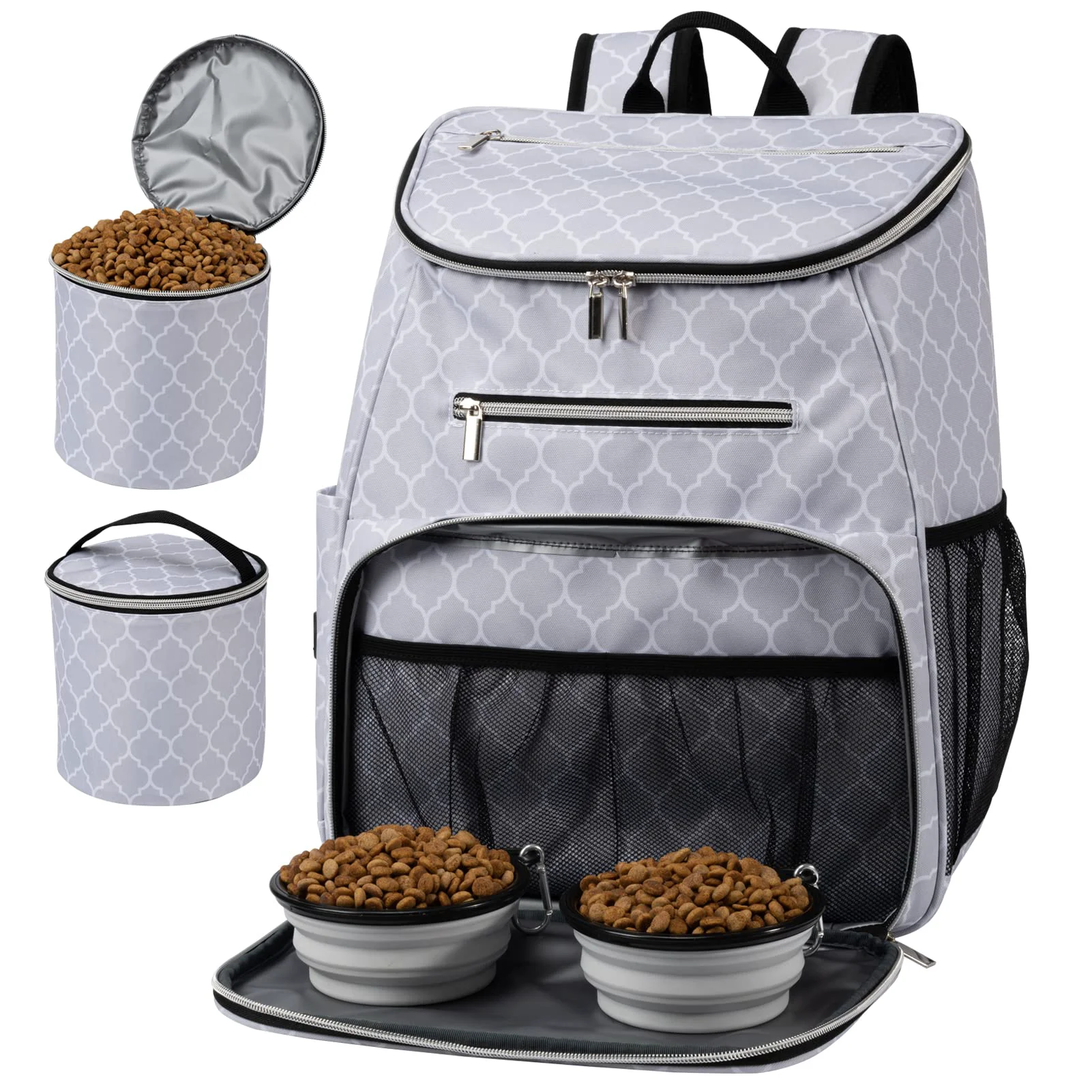 Premium Material BAGLHER Dog Travel Bag Backpack – Airline Carrier with 2 Collapsible Bowls 2 Insulated Food Baskets DLWhite High-Performance