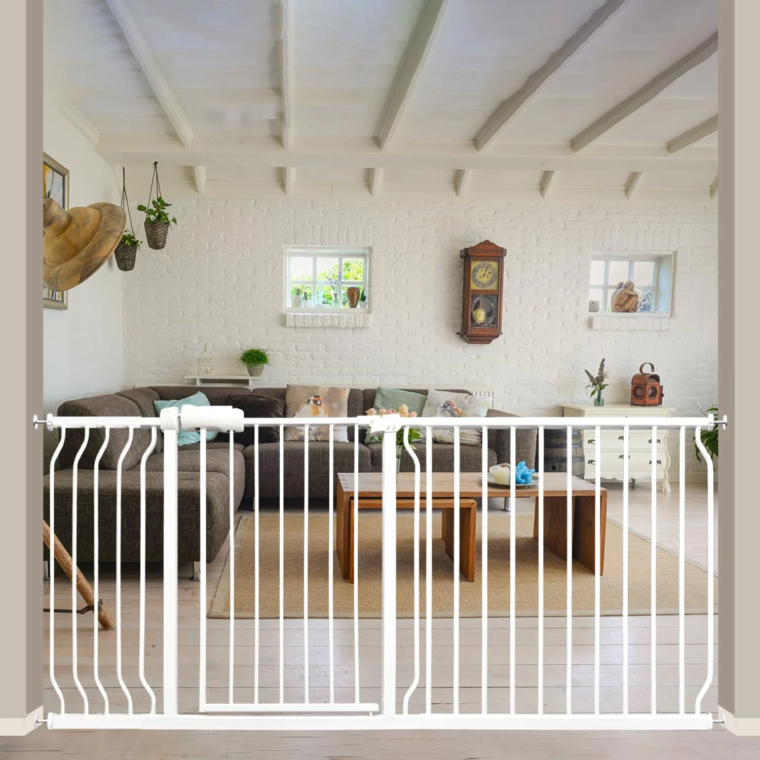 Quality Extra Wide 67-71.5 Inch Baby Gates for Stairs Doorways - No Drilling Pressure Mounted Pet Gates for Kids and Dogs Traditional