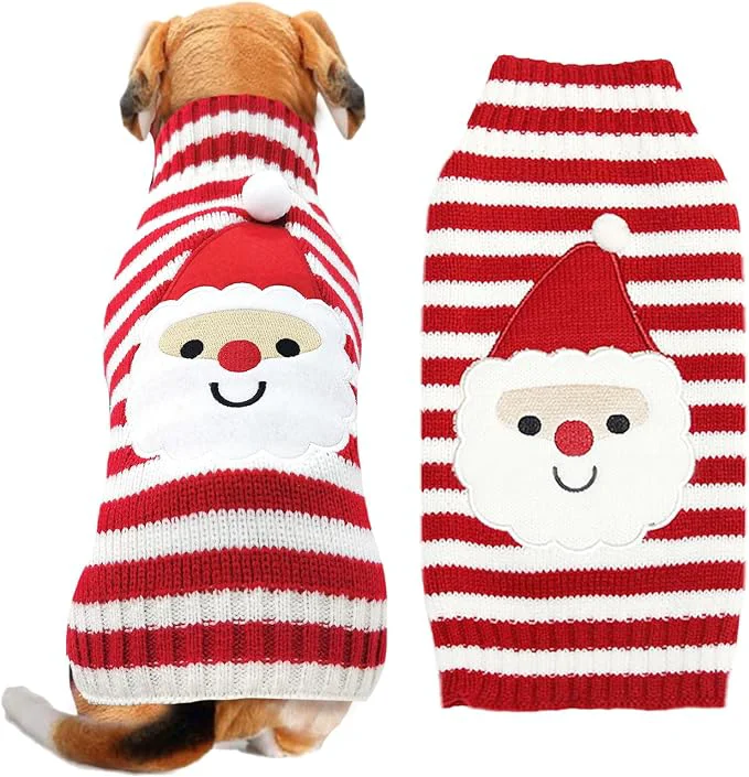 Official Dog Christmas Sweater Xmas Pet Clothes Cute Striped Santa Claus Costume Holiday Traditional