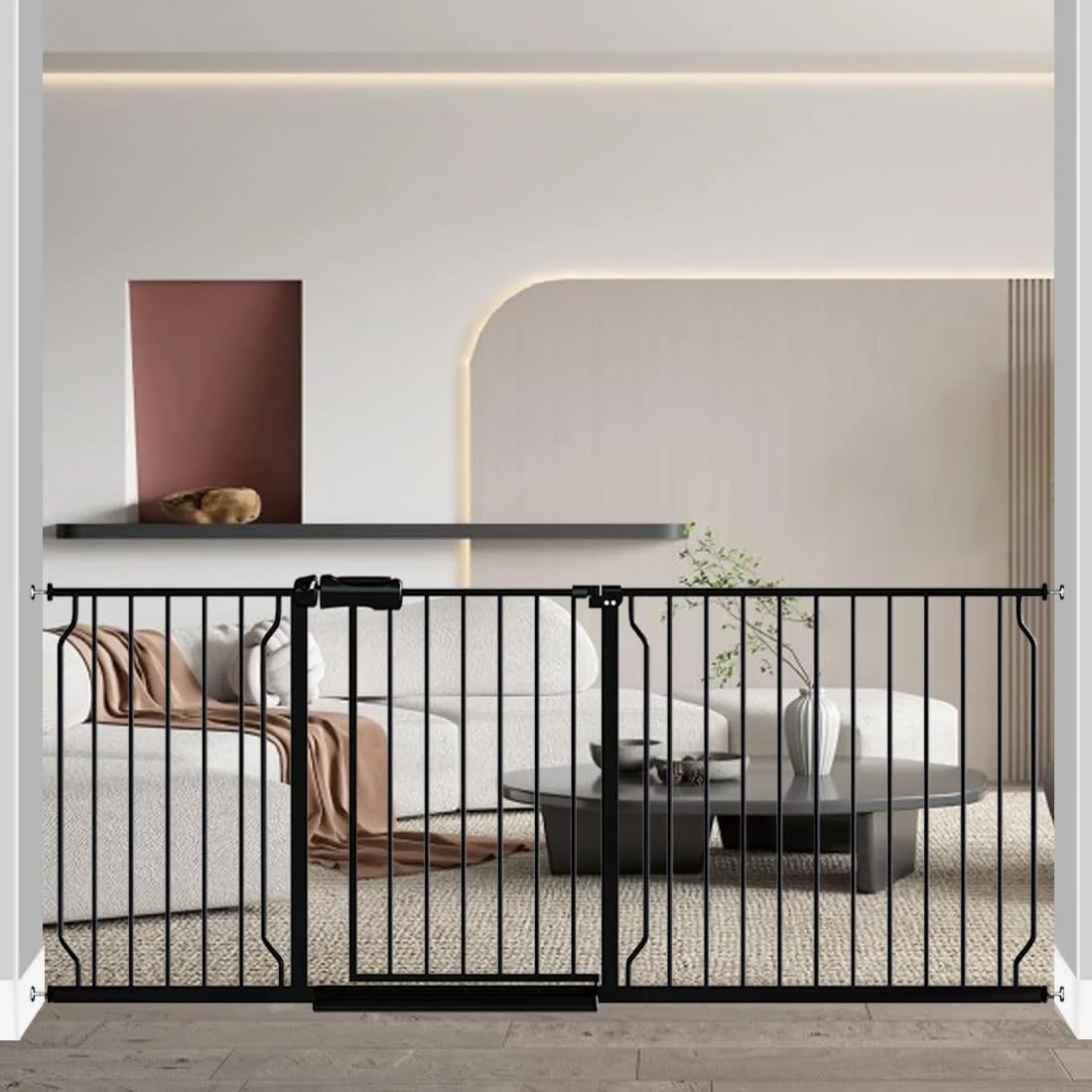 Original Design Fairy Baby Extra Wide Baby Gate 71.6-76.3 Inch Wide Walk Through Pressure Mounted No Drill Long and Large Tension Gate for Pet and Kids Black Unique