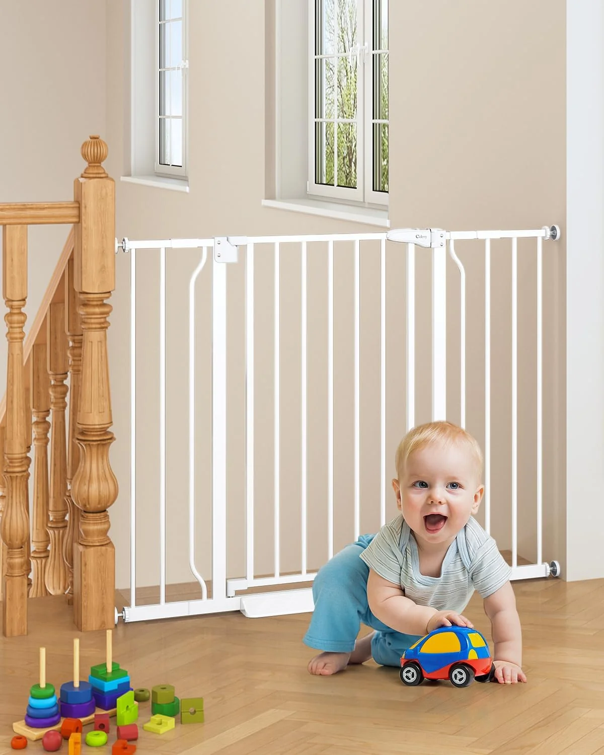 Lightweight 29 -45 Baby Gate for Stairs Auto Close Stroller Friendly Dog Gate Indoor for Doorways Pressure Mounted Baby Gate Easy Walk Through Gate for Children Pets White Versatile